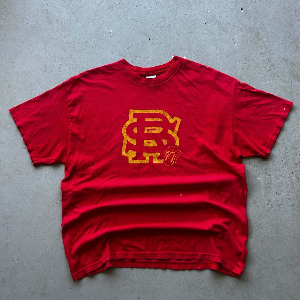 Vintage Rolling Stones Red Graphic T-Shirt with Varsity-Style Logo